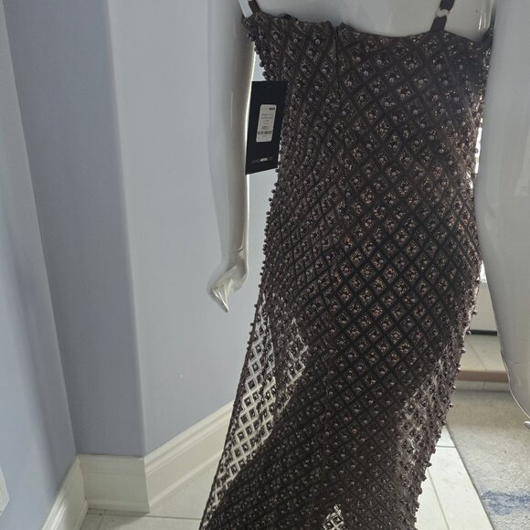 Fashion Nova Beaded Mesh Maxi Gown – Brown / Nude - Picture 2 of 4